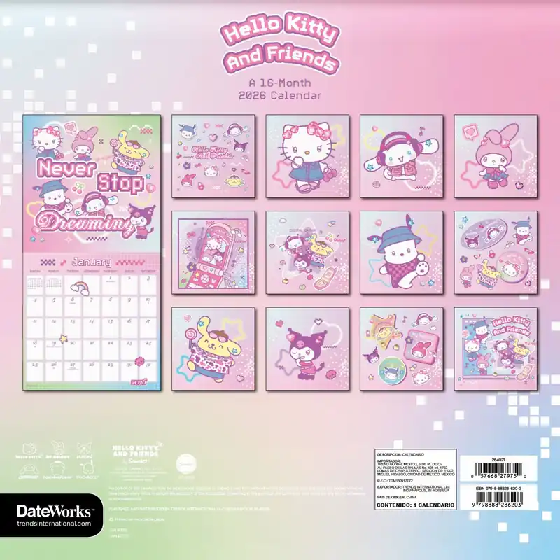 Fast Shipping 2026 Hello Kitty & Friends Wall Calendar