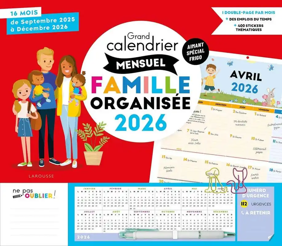 Grand Calendrier Mensuel Famille Organisée 2026 (de Septembre 2025 À Décembre 2026) Best Choice