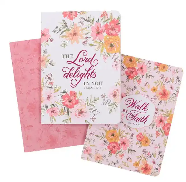 Next Day Delivery Walk by Faith Berry Pink Floral Large Notebook Set - 2 Corinthians 5:7 — Christian Superstore New Zealand