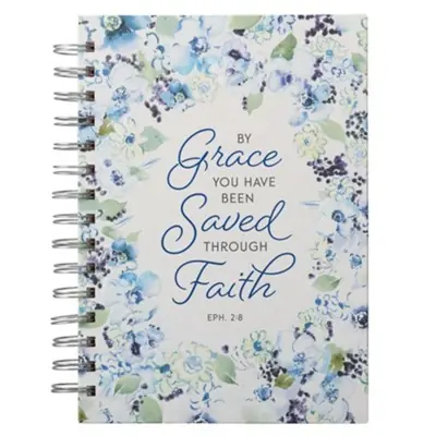 By Grace Blue Posies Large Wirebound Journal - Ephesians 2:8 — Christian Superstore New Zealand Affordable